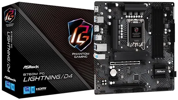 ASRock B760M PG LIGHTNING/D4 Mainboard - Intel B760 - Intel LGA1700-Sockel - DDR4 RAM - Micro-ATX